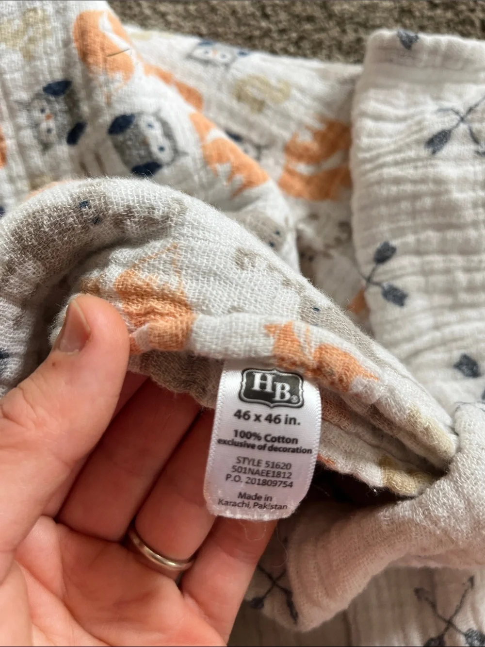 Kids Neutral Muslin Swaddle Set with Navy and Orange Prints